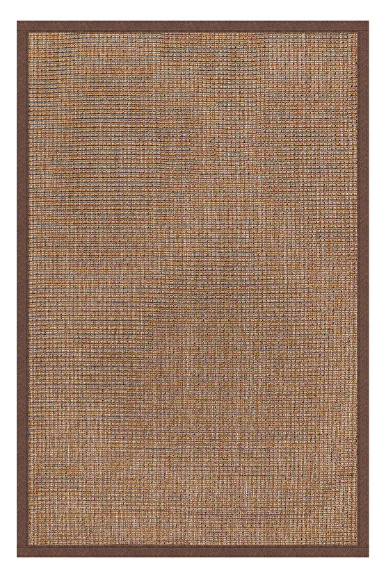 0465-Kahverengi Kumaş Bordür Sisal Jut Halı Kilim Hav Toz Vermez Kolay Temizlenen Hasır Kilim