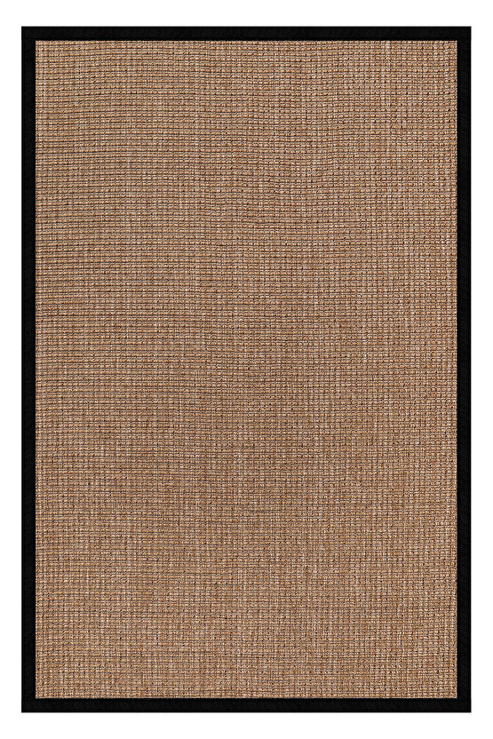 0465-Siyah Kumaş Bordür Sisal Jut Halı Kilim Hav Toz Vermez Kolay Temizlenen Hasır Kilim