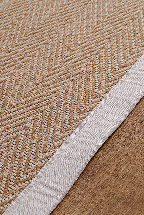 0408-Krem Kumaş Bordür Sisal Halı Kilim Hav Toz Vermez Kolay Temizlenen Hasır Kilim