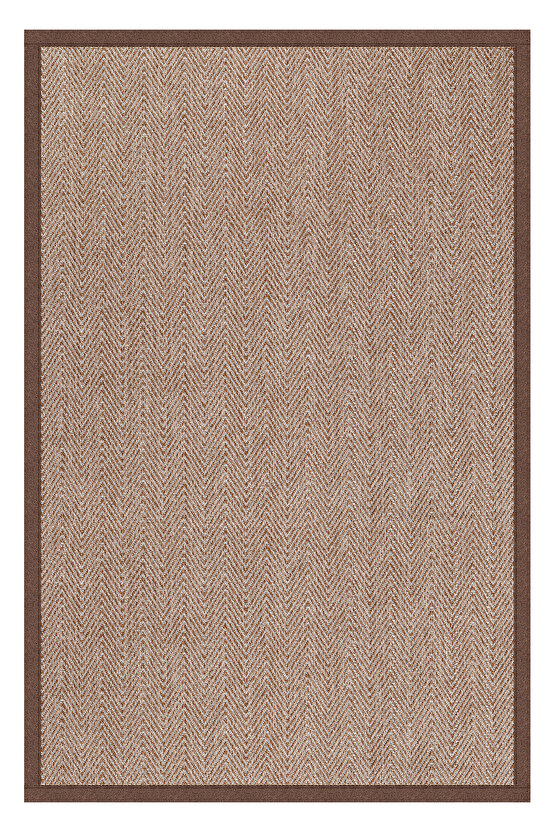 0408-Kahve Kumaş Bordür Sisal Halı Kilim Hav Toz Vermez Kolay Temizlenen Hasır Kilim