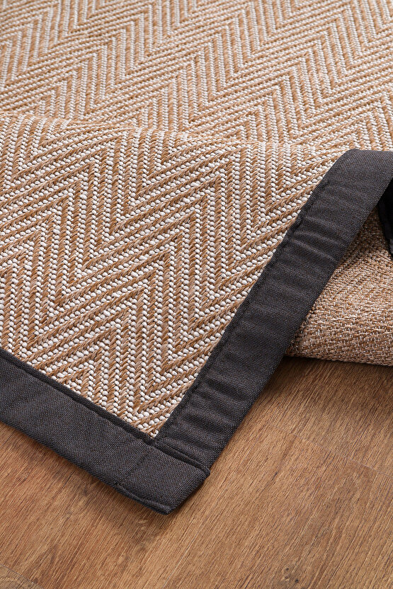 0408-Antrasit Kumaş Bordür Sisal Halı Kilim Hav Toz Vermez Kolay Temizlenen Hasır Kilim
