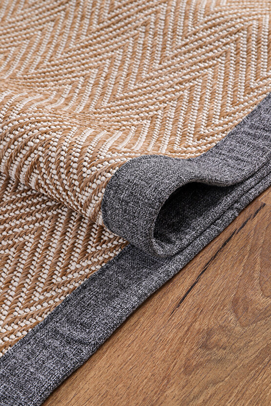 0408-Gri Kumaş Bordür Sisal Halı Kilim Hav Toz Vermez Kolay Temizlenen Hasır Kilim