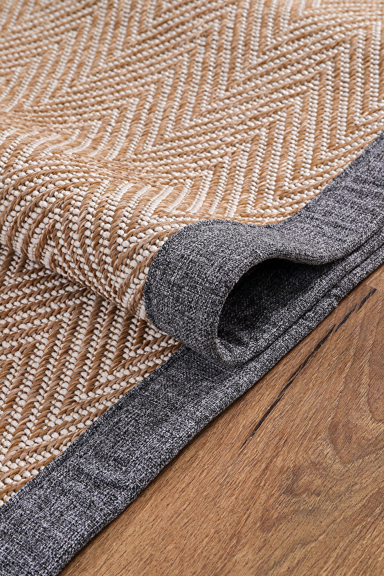 0408-Gri Kumaş Bordür Sisal Halı Kilim Hav Toz Vermez Kolay Temizlenen Hasır Kilim