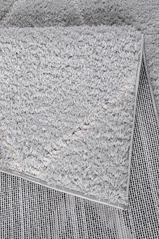 B109 Gri Kolay Kullanım Hav Toz Vermez Yumuşak Dokulu Uzun Tüylü Modern Shaggy Halı