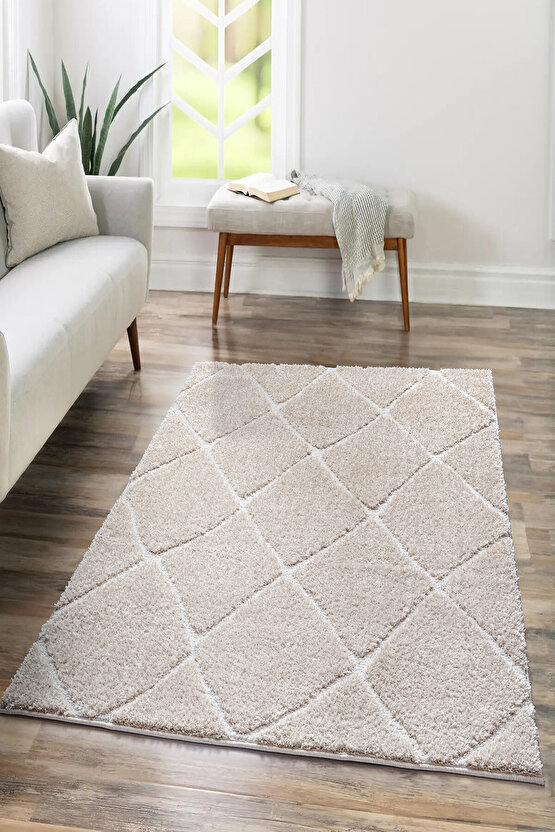 B109 Gri Kolay Kullanım Hav Toz Vermez Yumuşak Dokulu Uzun Tüylü Modern Shaggy Halı