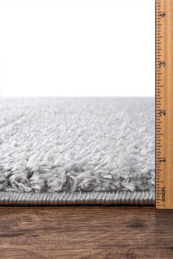 B109 Gri Kolay Kullanım Hav Toz Vermez Yumuşak Dokulu Uzun Tüylü Modern Shaggy Halı