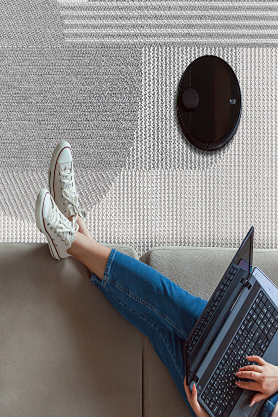 Mumbai 321 Gri - Beyaz Yumuşak Dokulu Halı Kilim Salon Mutfak Koridor  Yolluk Dokuma Makine Halısı