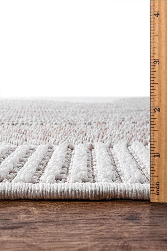 Mumbai 321 Bej - Beyaz Yumuşak Dokulu Halı Kilim Salon Mutfak Koridor  Yolluk Dokuma Makine Halısı