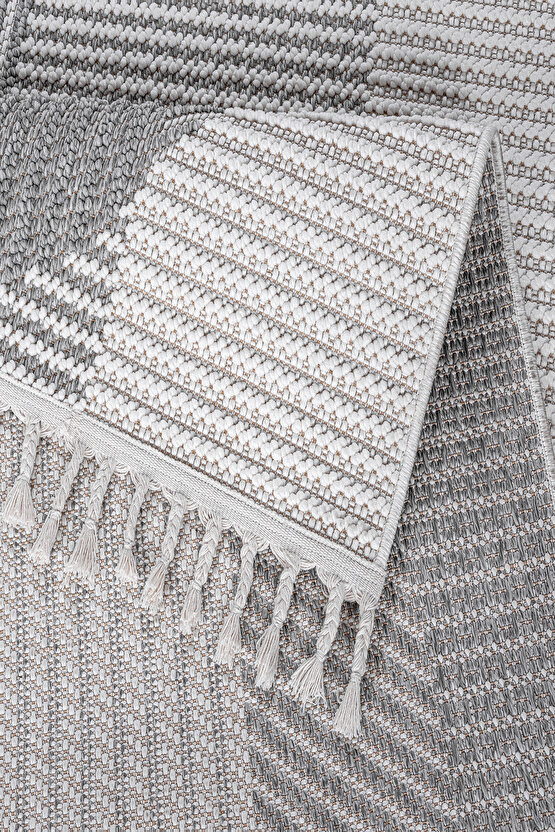 Mumbai 321 Gri - Beyaz Yumuşak Dokulu Halı Kilim Salon Mutfak Koridor  Yolluk Dokuma Makine Halısı