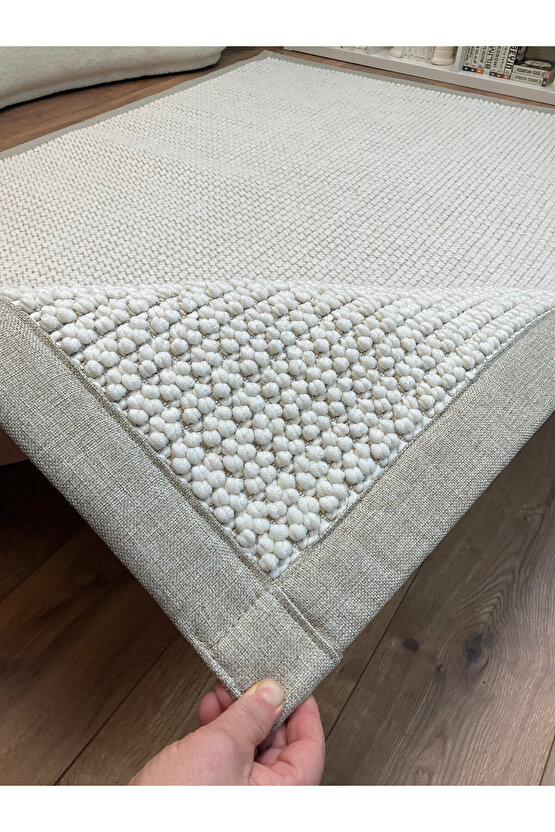 Kumaş Bordür Beyaz Bukle Bej Bordür  Halı Salon Koridor Mutfak Çocuk Odası Halısı  Kilim S260