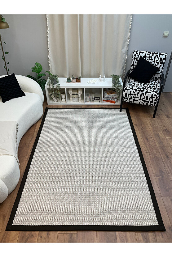 Kumaş Bordür Bej Bukle Koyu Kahve Bordür  Halı Salon Koridor Mutfak Çocuk Odası Halısı  Kilim S264