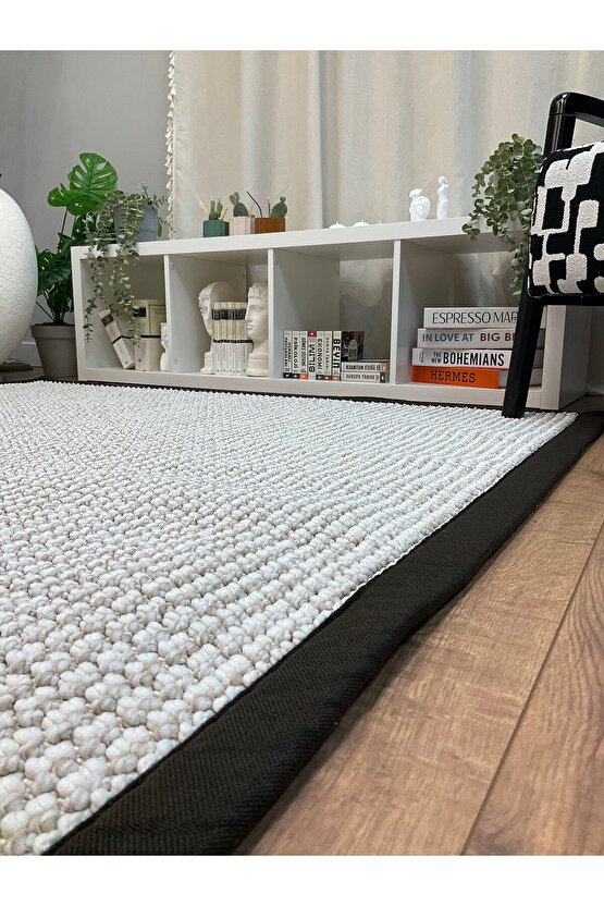 Kumaş Bordür Bej Bukle Koyu Kahve Bordür  Halı Salon Koridor Mutfak Çocuk Odası Halısı  Kilim S264