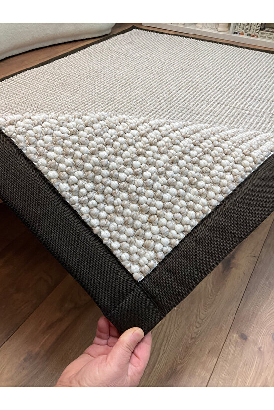 Kumaş Bordür Bej Bukle Koyu Kahve Bordür  Halı Salon Koridor Mutfak Çocuk Odası Halısı  Kilim S264