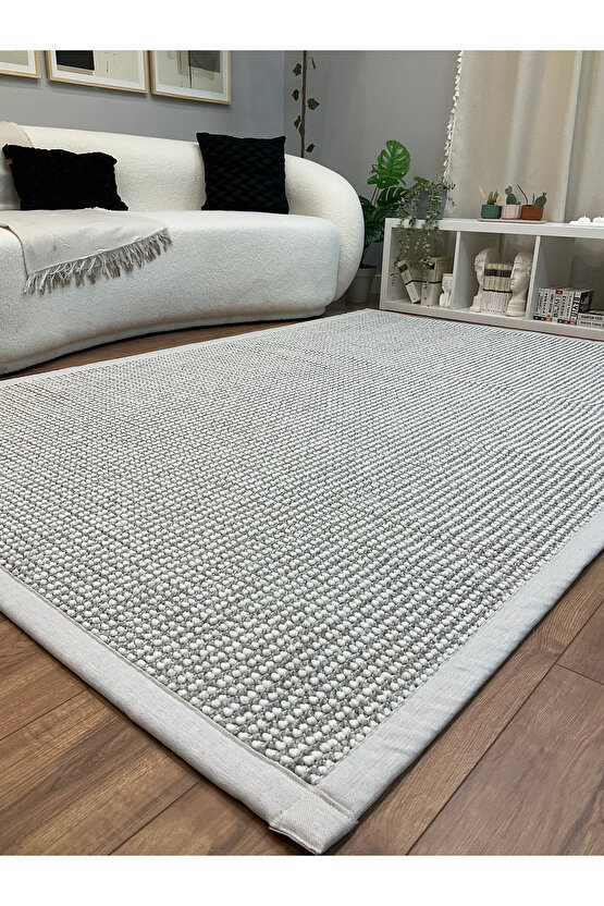 Kumaş Bordür Gri Bukle Krem Bordür  Halı Salon Koridor Mutfak Çocuk Odası Halısı  Kilim S269