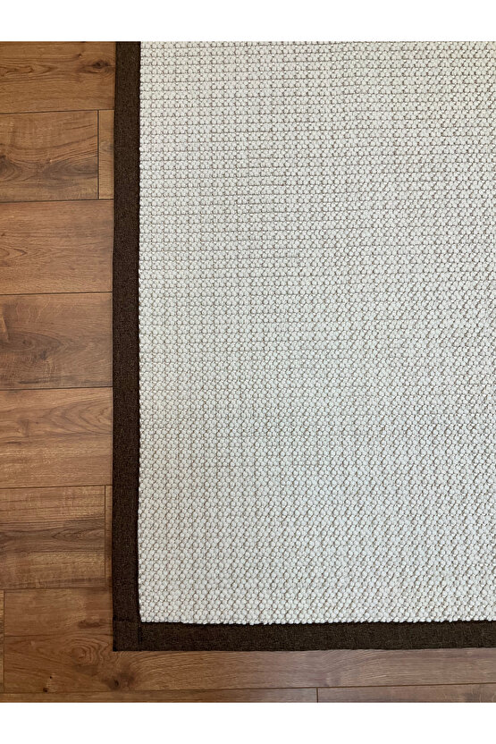 Kumaş Bordür Beyaz Bukle Kahve Bordür  Halı Salon Koridor Mutfak Çocuk Odası Halısı  Kilim S257