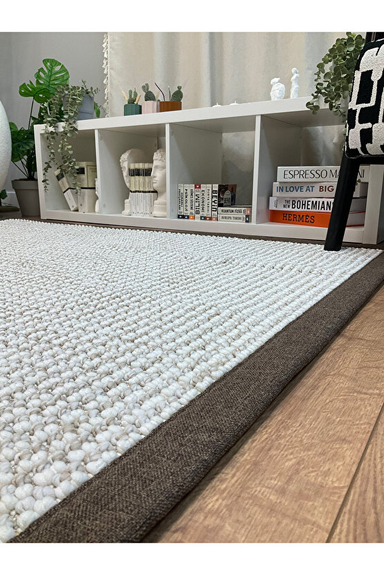 Kumaş Bordür Bej Bukle Kahve Bordür  Halı Salon Koridor Mutfak Çocuk Odası Halısı  Kilim S262