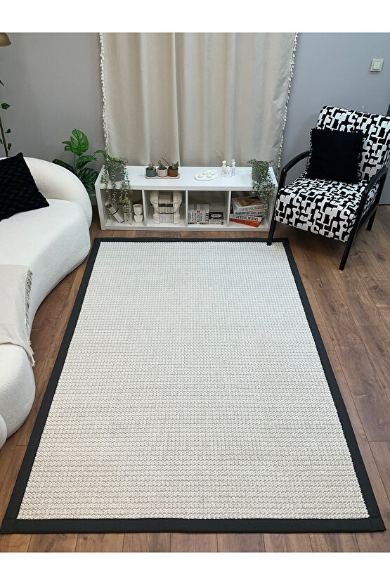 Kumaş Bordür Beyaz Bukle Anrasit Bordür  Halı Salon Koridor Mutfak Çocuk Odası Halısı  Kilim S258