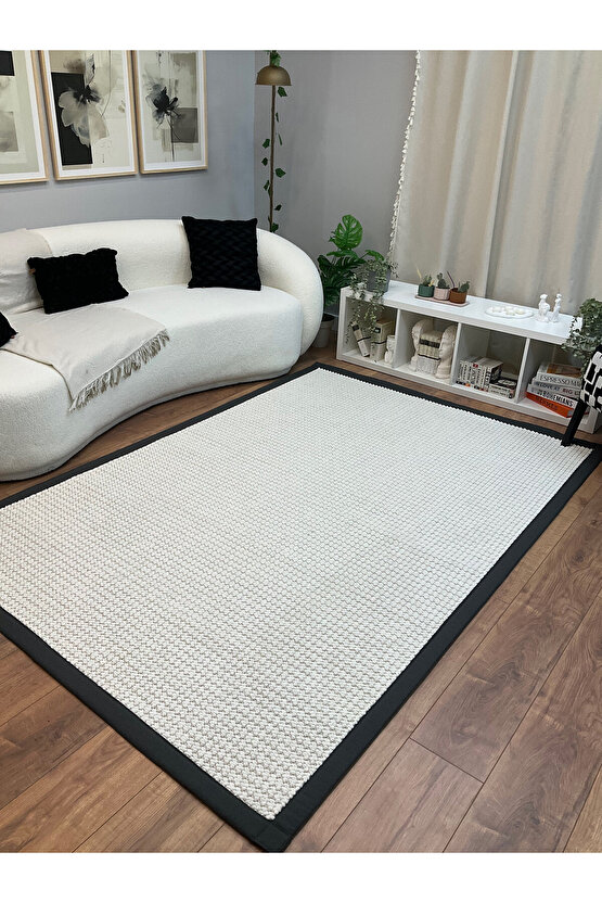 Kumaş Bordür Beyaz Bukle Anrasit Bordür  Halı Salon Koridor Mutfak Çocuk Odası Halısı  Kilim S258