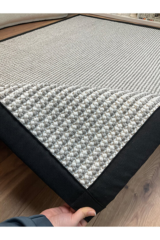 Kumaş Bordür Gri Bukle Siyah Bordür  Halı Salon Koridor Mutfak Çocuk Odası Halısı  Kilim S270