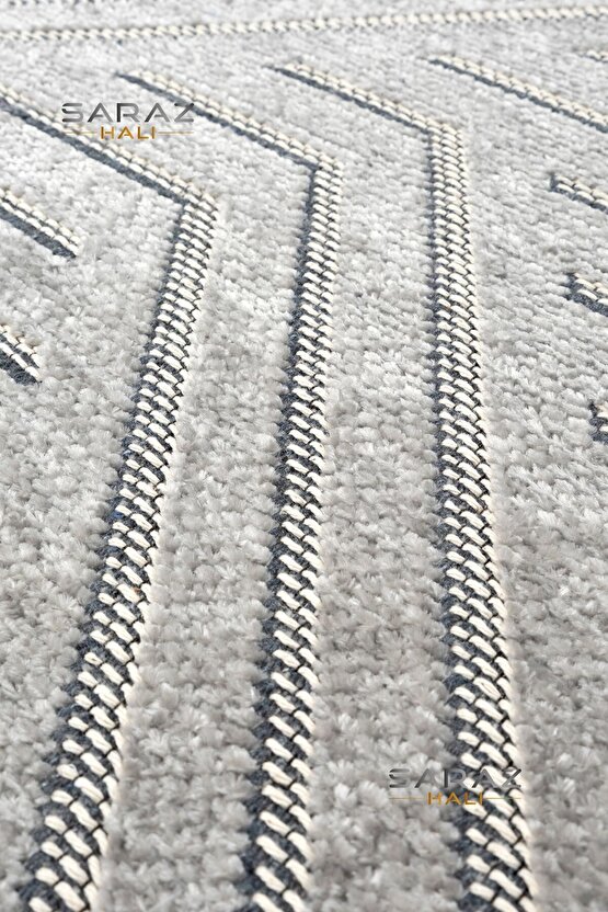 Ada Kilim Modern Salon Mutfak Koridor Kesme Yolluk Dokuma Makine Halısı zigzag krem