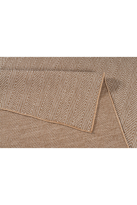 Srz-0408 Beyaz Kahve Balık Sırtı Jüt Tabanlı Hasır Dokuma Örme Bohem Antialerjik Halı Kilim