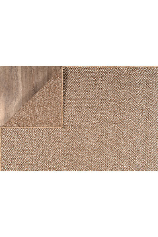 Srz-0408 Beyaz Kahve Balık Sırtı Jüt Tabanlı Hasır Dokuma Örme Bohem Antialerjik Halı Kilim