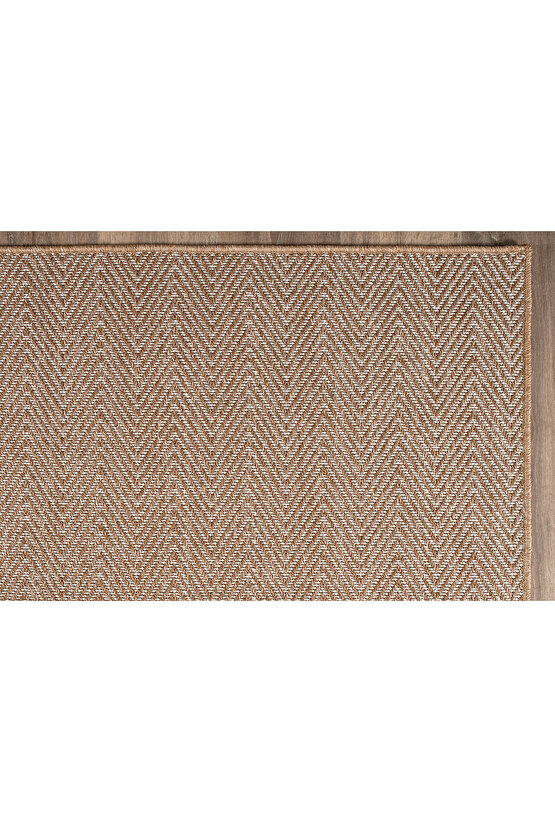 Srz-0408 Beyaz Kahve Balık Sırtı Jüt Tabanlı Hasır Dokuma Örme Bohem Antialerjik Halı Kilim