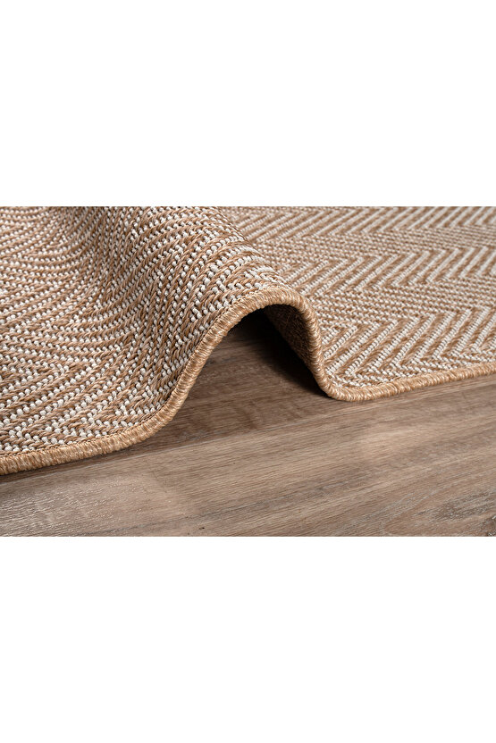 Srz-0408 Beyaz Kahve Balık Sırtı Jüt Tabanlı Hasır Dokuma Örme Bohem Antialerjik Halı Kilim