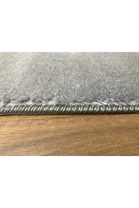 Puffy Gri Oval Örgü Saçaklı Peluş Yumuşacık Yıkanabilir Kaymaz Taban Halı Salon Oturma Odası