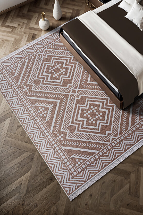 Bohem Touch Serisi Çift Taraflı Dokuma Pamuklu Kilim 1701 Bej
