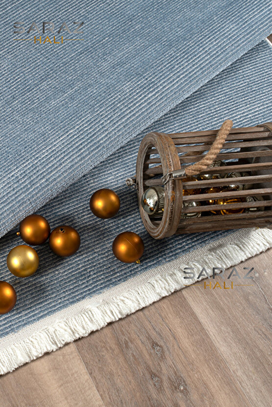 Parma Düz Mavi Model Dokuma Halı Kilim Yolluk Salon Halısı Modern Dokuma
