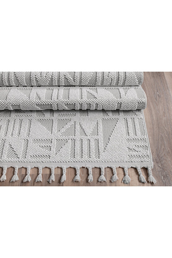 Bukle11883 Beyaz Yumuşak Dokulu Halı Kilim Salon Mutfak Koridor Kesme Yolluk Dokuma Makine Halısı