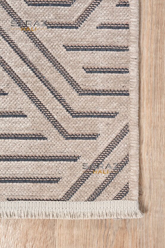 Ada Kilim Modern Salon Mutfak Koridor Kesme Yolluk Dokuma Makine Halısı zigzag krem