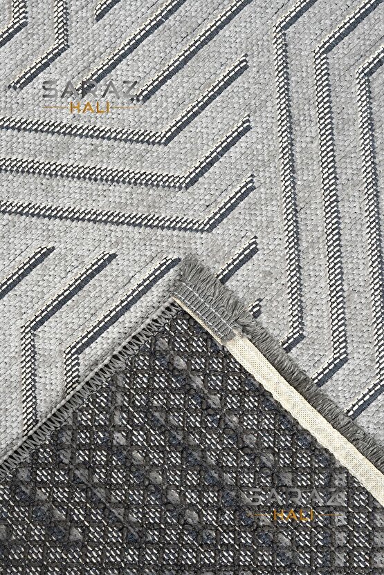 Ada Kilim Modern Salon Mutfak Koridor Kesme Yolluk Dokuma Makine Halısı zigzag krem