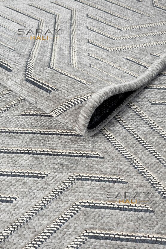 Ada Kilim Modern Salon Mutfak Koridor Kesme Yolluk Dokuma Makine Halısı zigzag krem