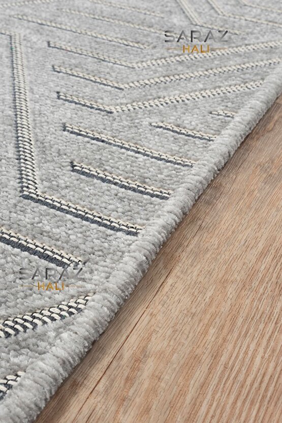 Ada Kilim Modern Salon Mutfak Koridor Kesme Yolluk Dokuma Makine Halısı zigzag krem