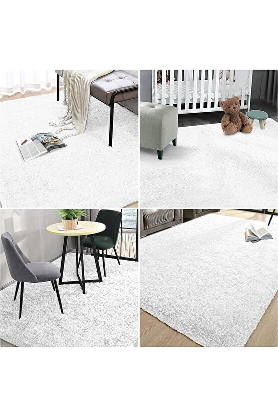 Gri Yıkanabilir Yolluk Kaymaz Taban Uzun Tüylü Yumuşak Halı Kaymaz Tüylenmez