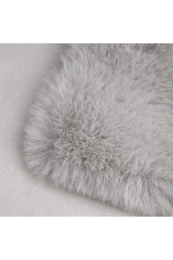 Tavşan Tüyü Yuvarlak Peluş Gri