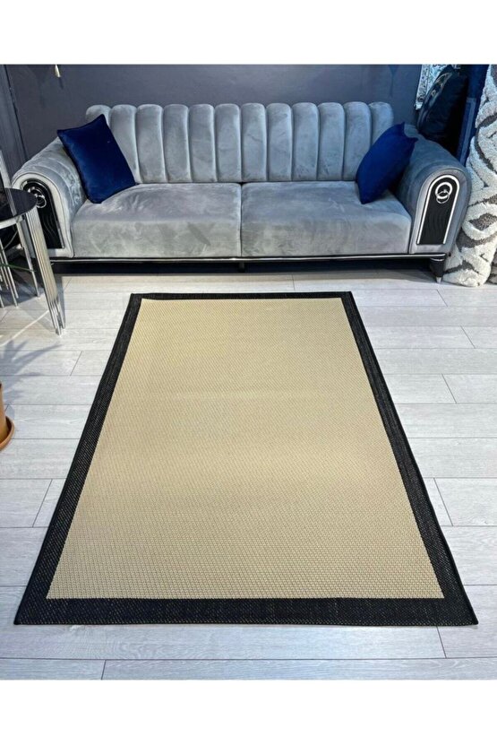 SİSAL Bordürlü Jut Hasır Halı Kahve Siyah 9716