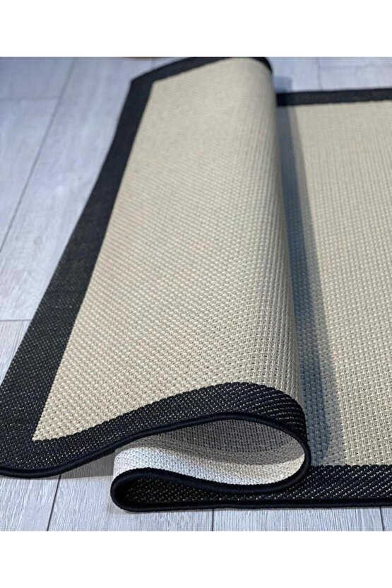 SİSAL Bordürlü Jut Hasır Halı Kahve Siyah 9716