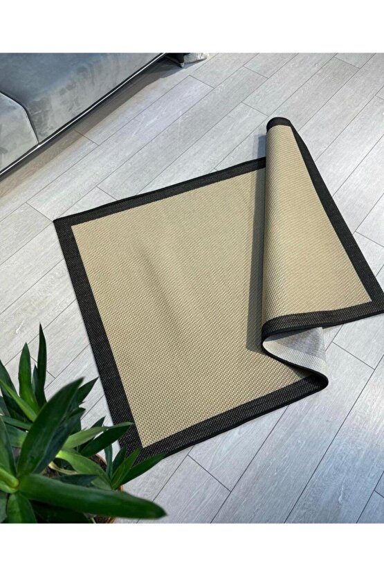 SİSAL Bordürlü Jut Hasır Halı Kahve Siyah 9716