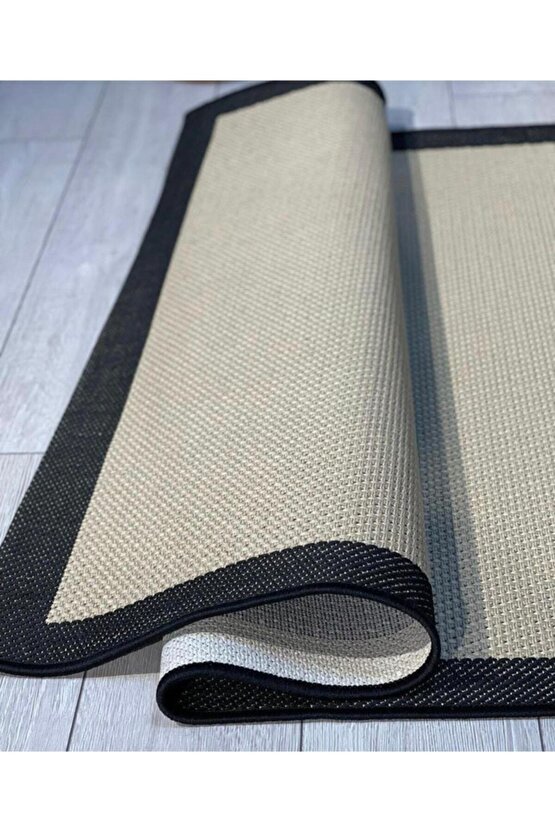 SİSAL Bordürlü Jut Hasır Halı Kahve Siyah 9716