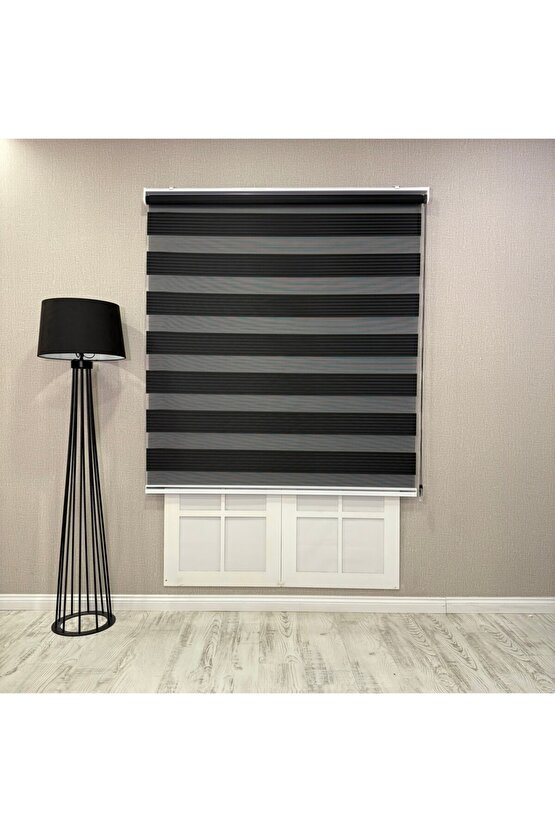 Zebra Perde Siyah Renk Pliseli Dilimsiz