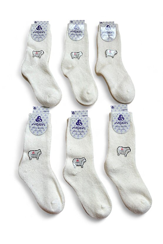 Tamamen BOYASIZ Kız Erkek Çocuk Yün Kışlık Çorap 6 Çift Doğal Yün Rengi