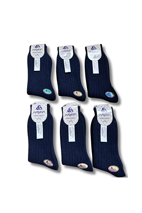 Lacivert Okul İş Kendinden Çizgili Erkek Çorabı 6 Çift