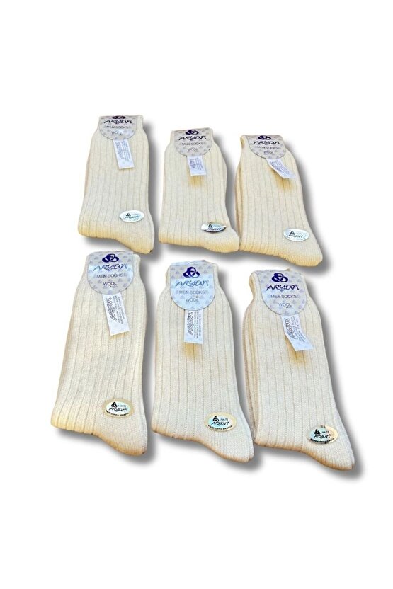 BOYASIZ Saf Yün Kendinden Çizgili 6 Çift Erkek Çorap