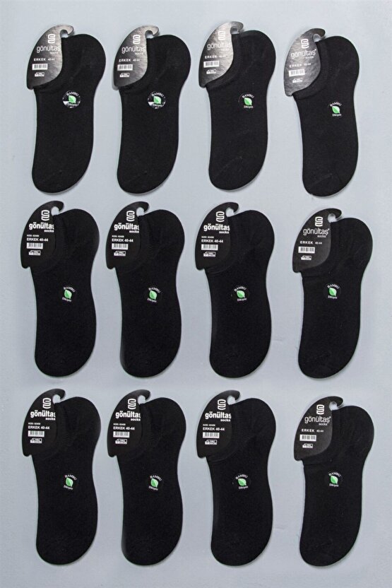 12 Li Siyah Erkek Bambu Dikişsiz Sneaker Babet Çorap