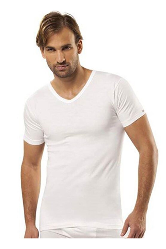 Erkek 3lü Beyaz V Yaka Yarım Kol Fanila Atlet 105
