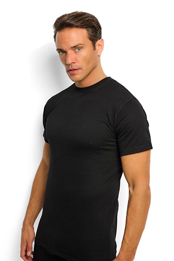 Erkek Siyah Pamuklu Sıfır Yaka Atlet 111