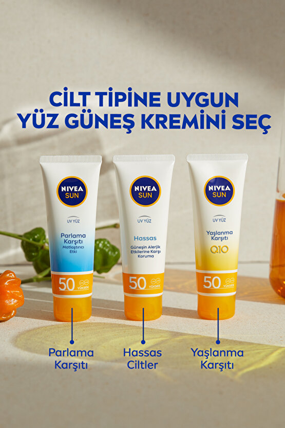 SUN SPF50 Q10 Yaşlanma Karşıtı Yüz Güneş Koruyucu Krem 50ml, Çok Yüksek Koruyucu,Antioksidan,Renksiz